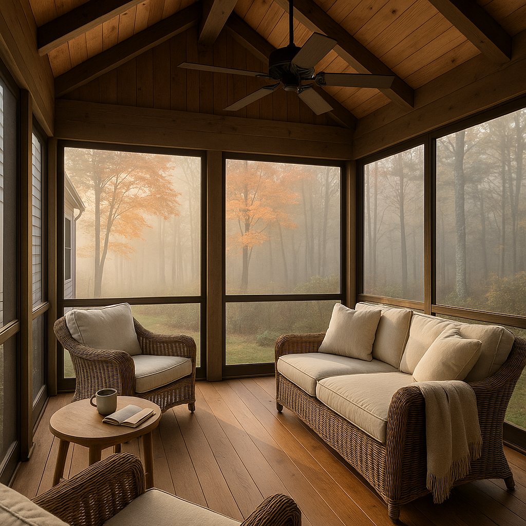 Cedar-ceilinged screened porch addition